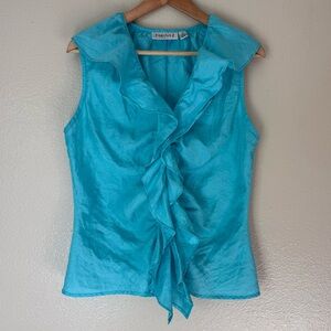FARINAZ TAGHAVI Turquoise Ruffle Sleeveless Top